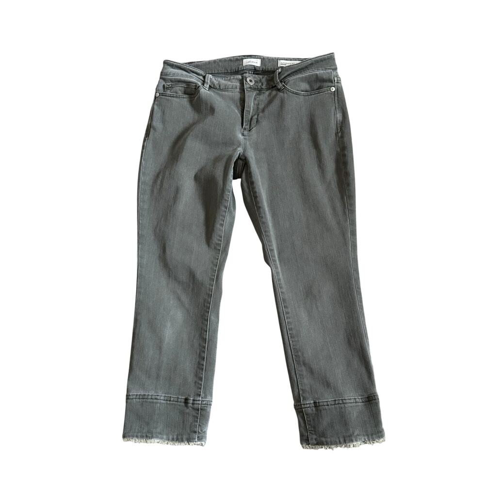 J. Jill Cropped Denim Womens 4p PETITE Authentic Fit Raw Hem Green Gray Jeans